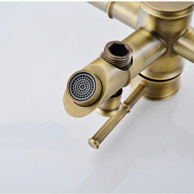 Antique Bronze Faux-Bamboo Tub and Shower Set, spout outlet close-up