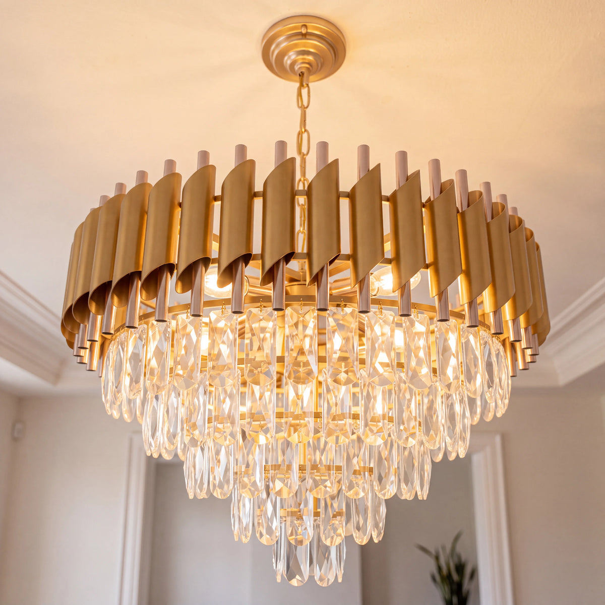 Gold five-tier raindrop crystal chandelier