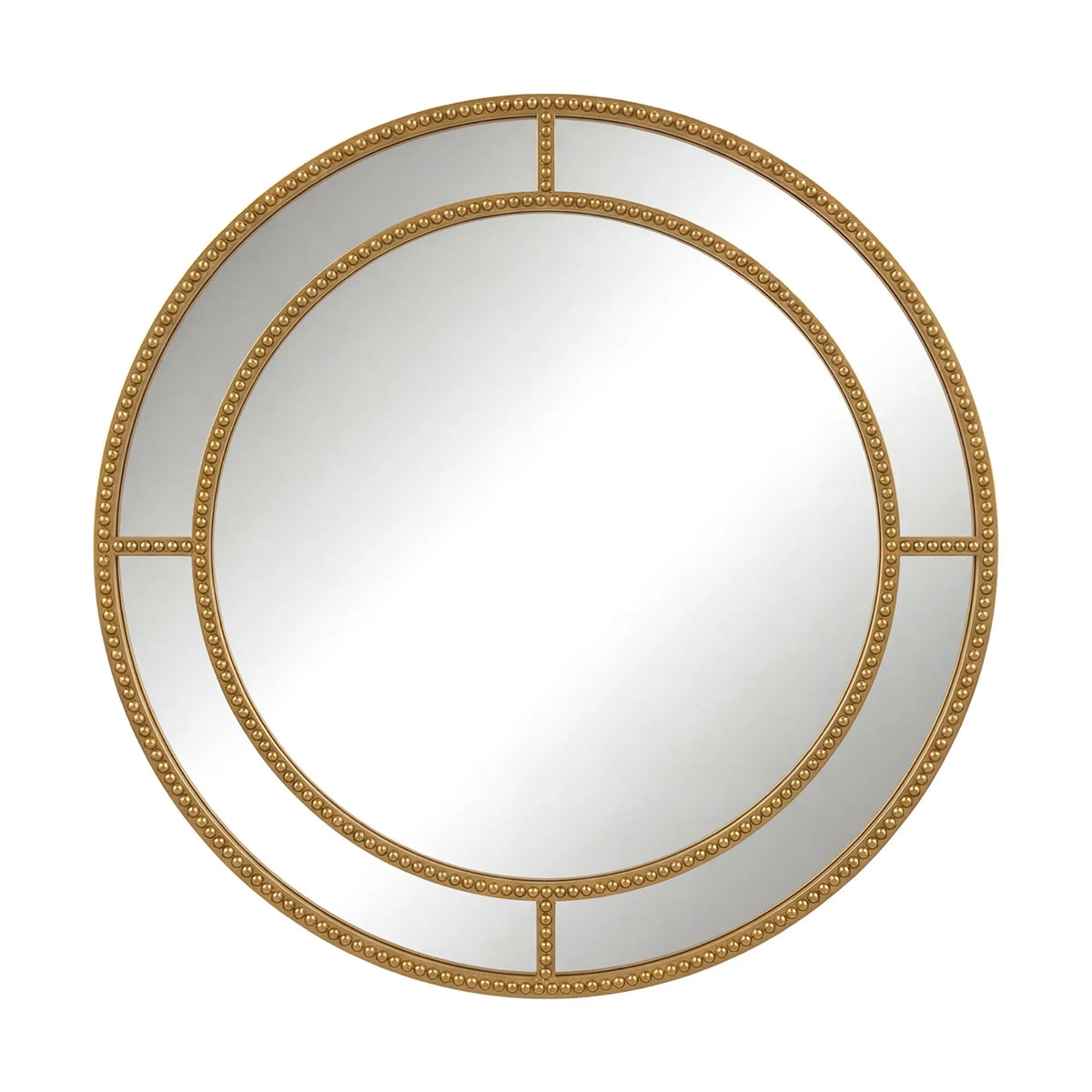 Round gold beaded wall mirror, 28 inch