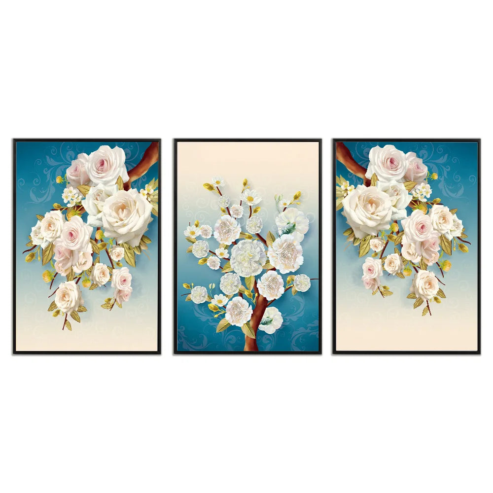 Set of 3 framed white blossom branch prints