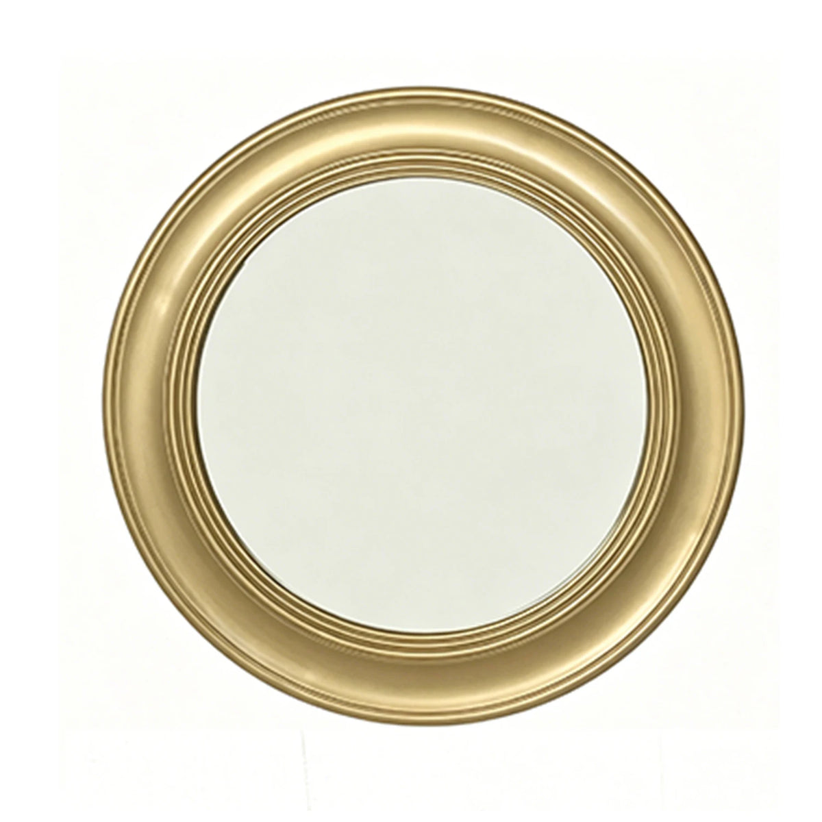 Brushed gold round wall mirror with a molded iron frame