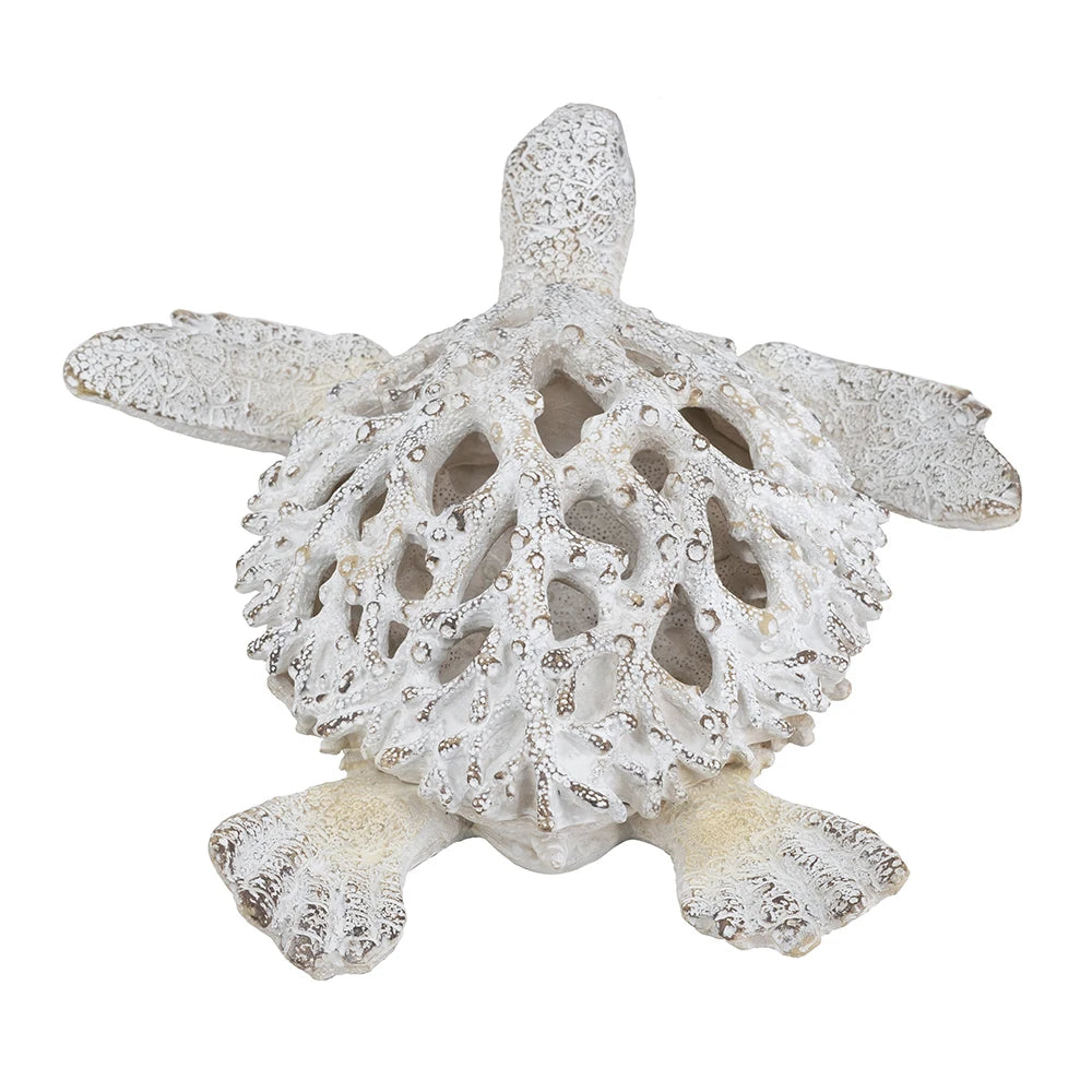 White coral-pattern sea turtle sculpture, top view of the open coral shell