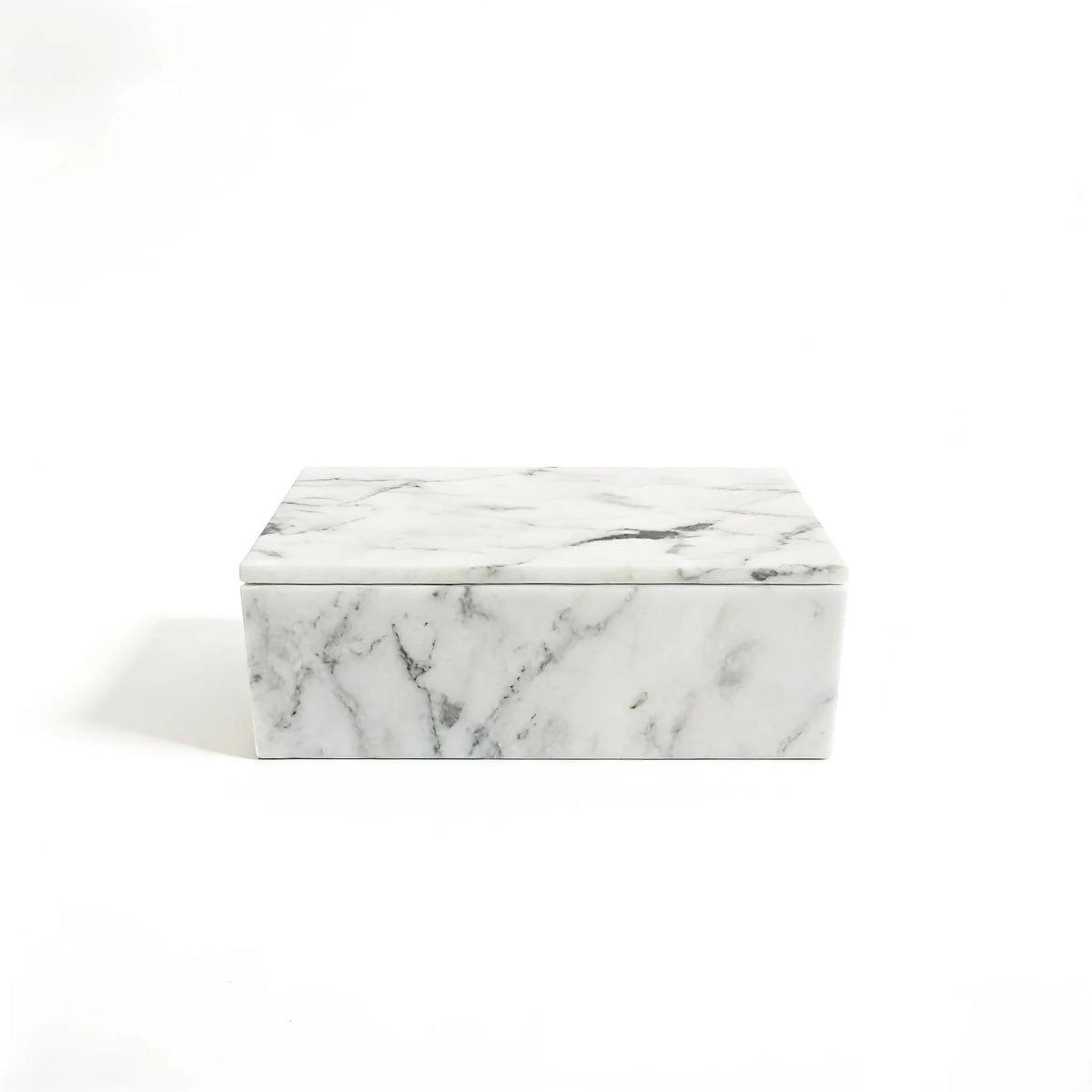 Front view of the Carrara white marble box