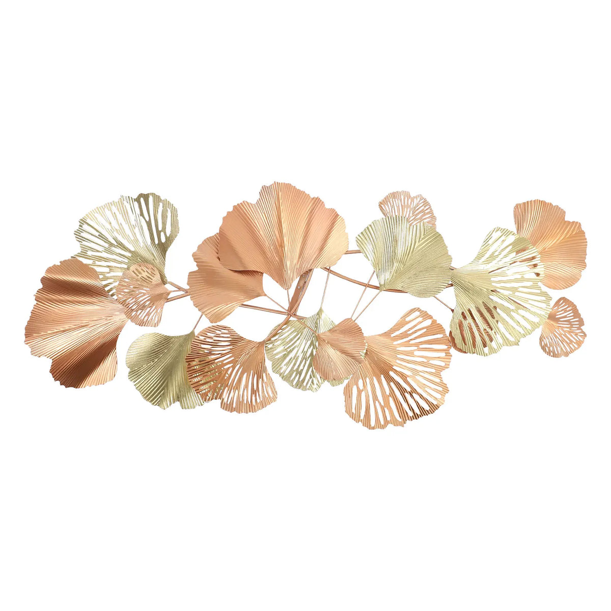 Ginkgo leaf metal wall art, horizontal orientation, on a white background