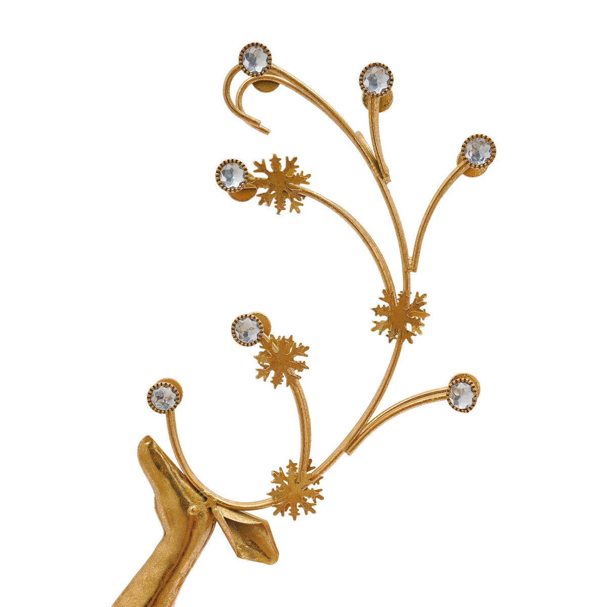 Gold metal deer sculpture with faux-crystal antlers (antler detail)