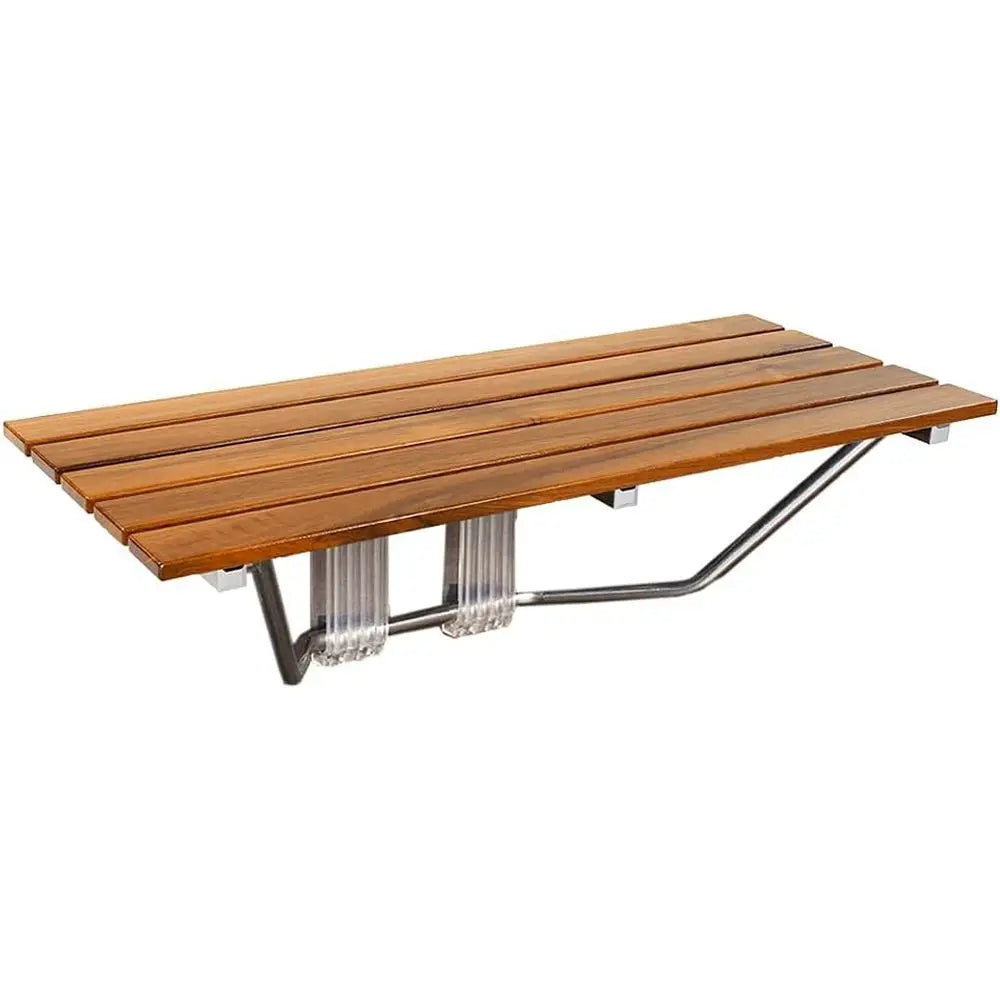 Foldable teak shower bench with stainless steel brackets