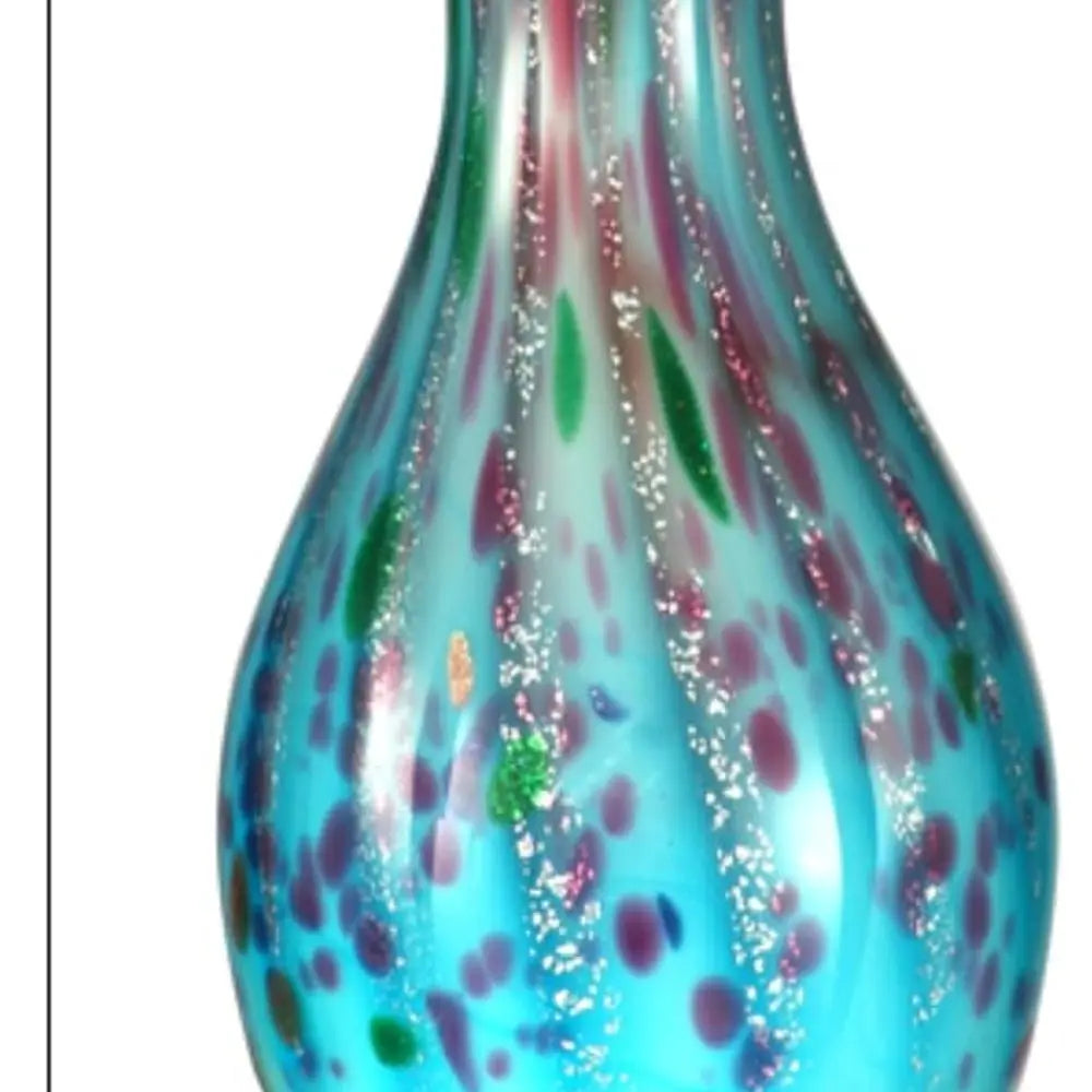 Hand-blown teal art glass vase, full view