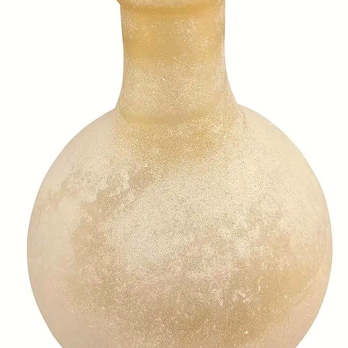 Close-up of the frosted speckled sand texture on the glass bubble vase