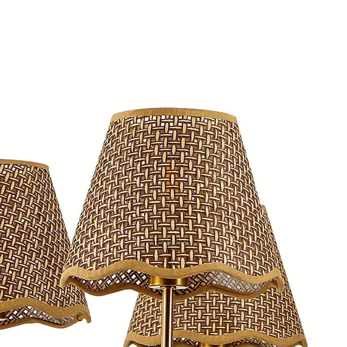 Detail of the brushed gold canopy and downrod