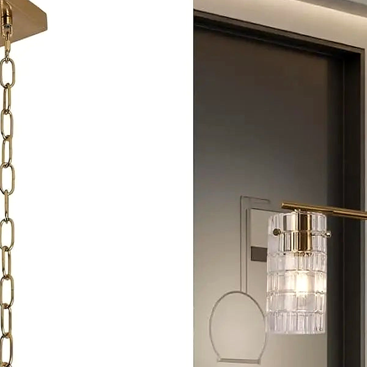 Detail of the brass canopy and dual hanging chains