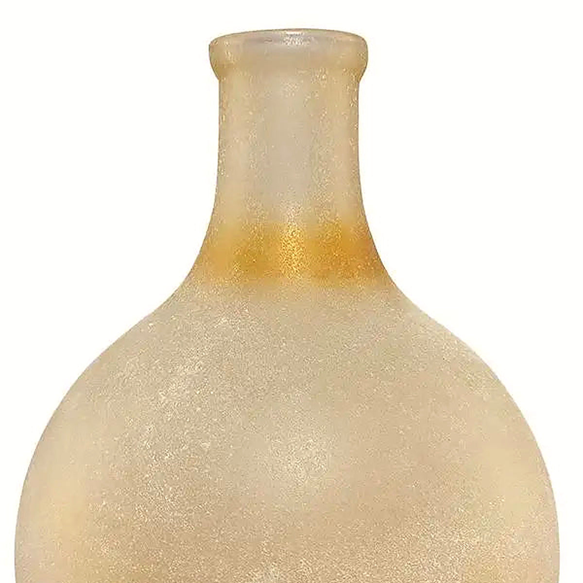 Detail of the narrow amber neck and rounded rim