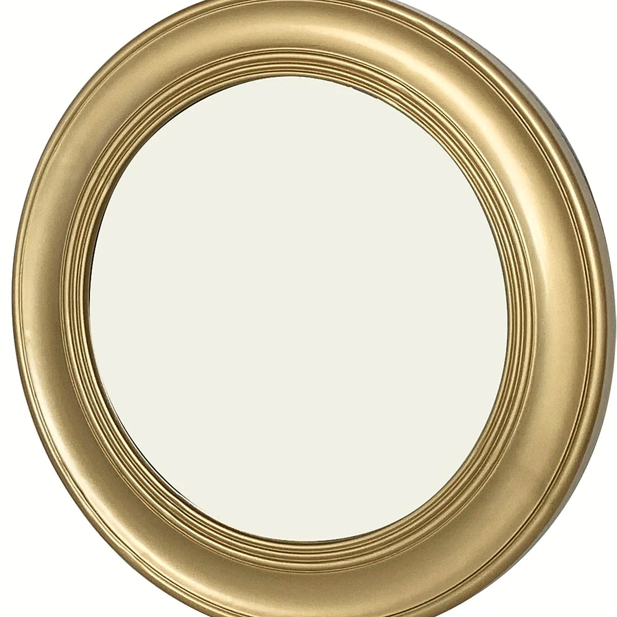 Detail of the deep profile of the brushed gold round mirror frame