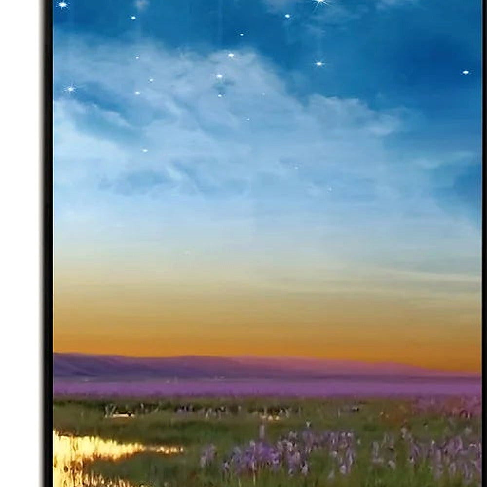 Close-up of the deep blue starry sky and calm water on the right seascape panel