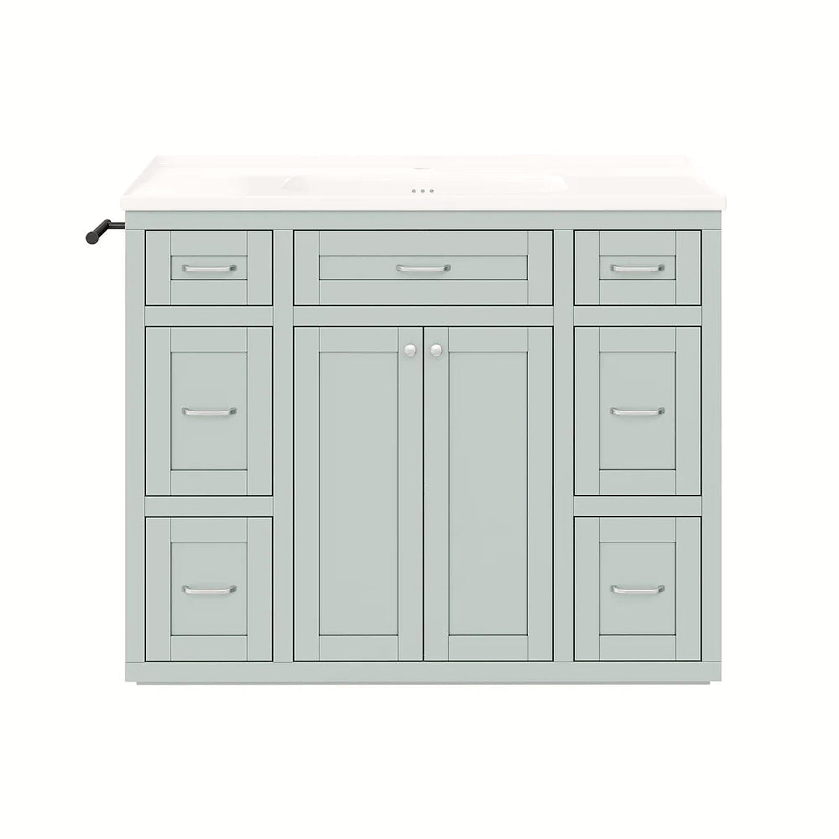 Mint green bathroom vanity with ceramic sink, 48 in, shown closed against a clean white backdrop
