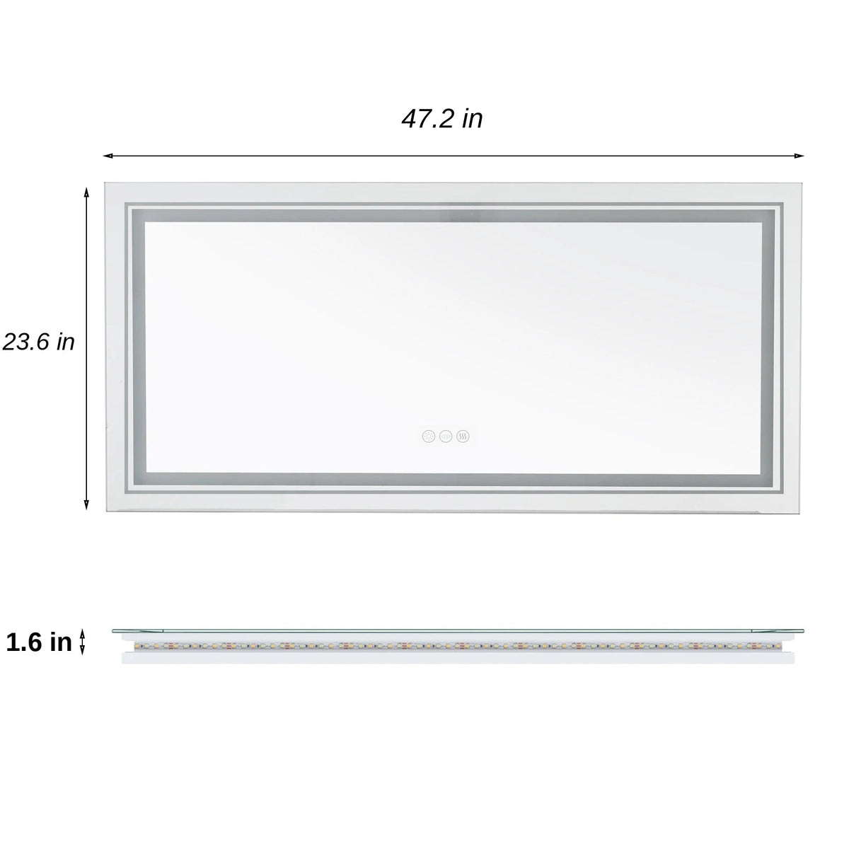 LED bathroom mirror size diagram, 47.2 x 23.6 in