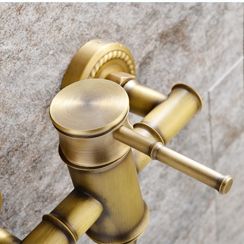 Antique Bronze Faux-Bamboo Tub and Shower Set, faux-bamboo lever and wall flange close-up