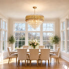 Five-tier crystal chandelier in a formal dining room