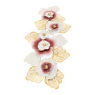 Pink and gold metal flower wall sculpture shown in a vertical orientation