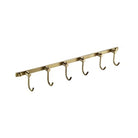 Brushed brass towel rail with six curved hooks
