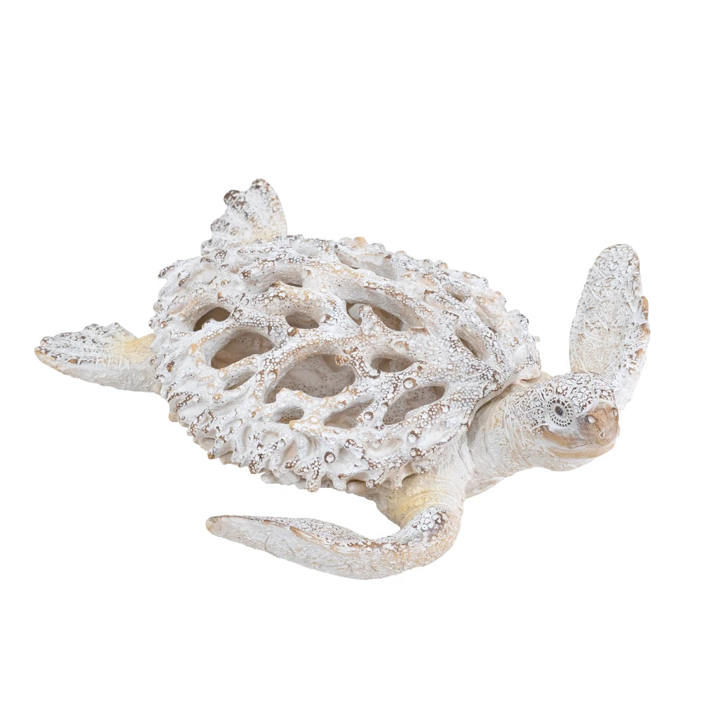 White coral-pattern sea turtle sculpture