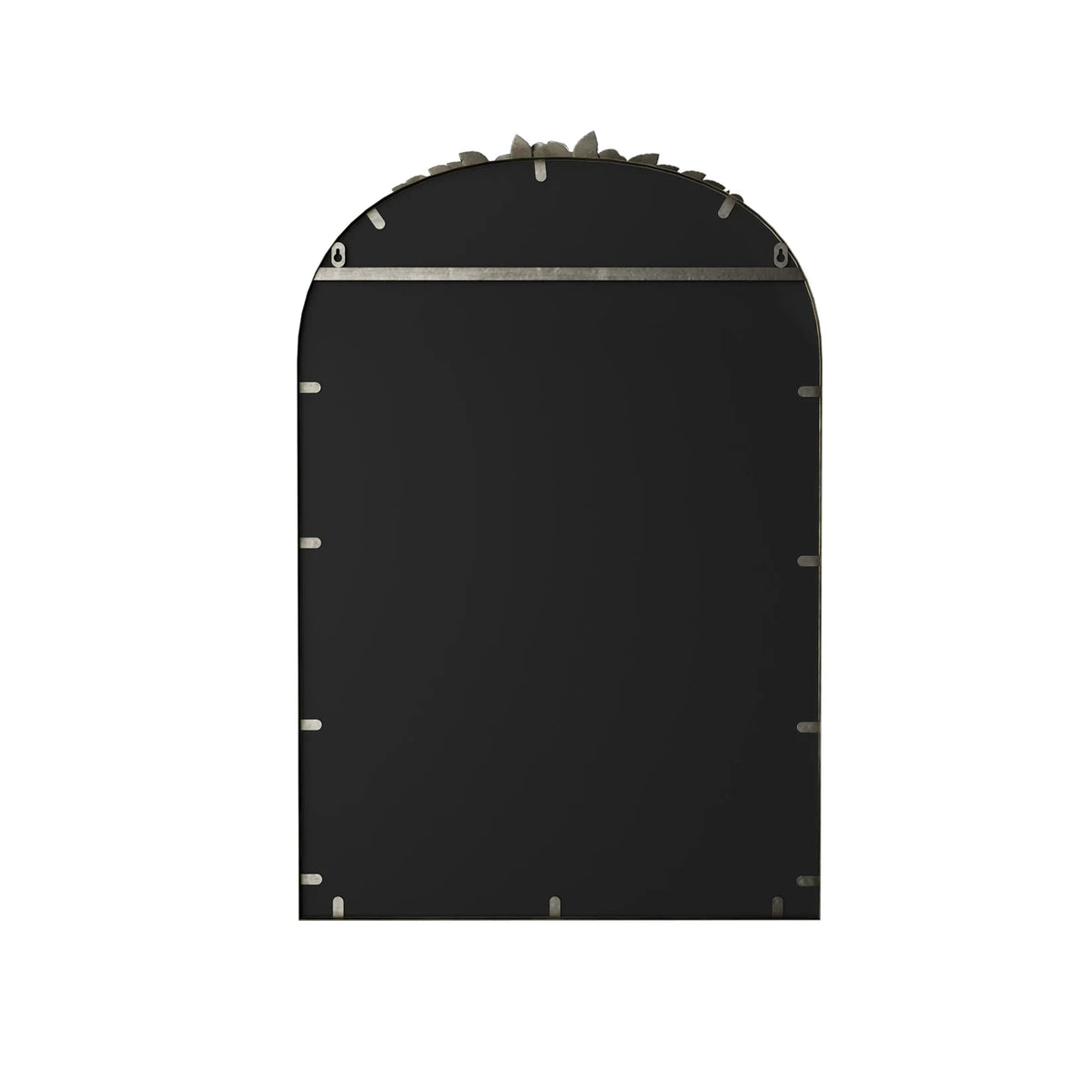 Back of the antique silver arched mirror with black backing