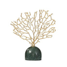 Gold Coral Tree on Marble Base, gold metal coral branches on a domed green marble base