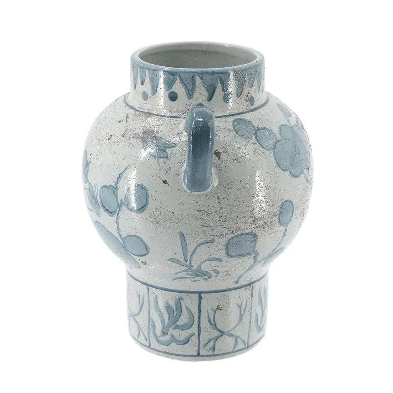 Blue and white two-handled vase, side view