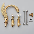 Gold Swan Widespread Faucet with Crystal Handles, spout, handles and fittings