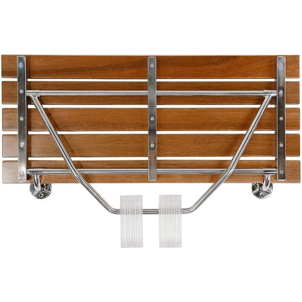 Foldable teak shower bench with stainless steel brackets (alternate view)