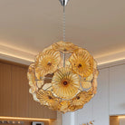 Amber Murano-style glass flower chandelier, globe of glass blossoms, lit