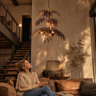 Bronze palm tree chandelier with sculpted metal fronds