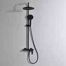 Matte black 3-way exposed rainfall shower system with round rain head, handheld shower and mixer