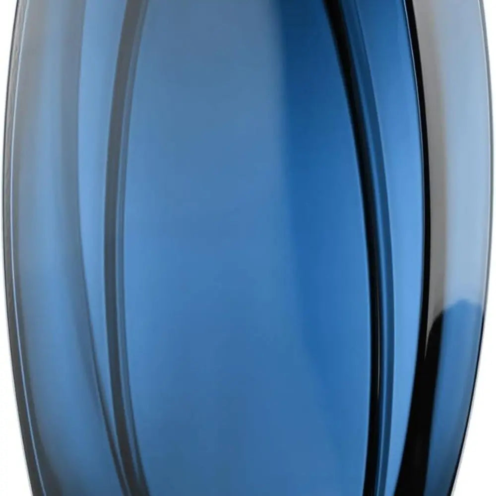 Heavy blue-teal art glass vase, close view of the ribbed glass
