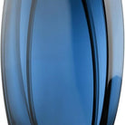 Heavy blue-teal art glass vase, close view of the ribbed glass