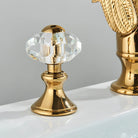 Gold Swan Widespread Faucet with Crystal Handles, crystal handle detail