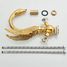 Gold swan-neck faucet parts with supply hoses and fittings