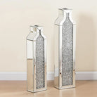 Pair of mirrored floor vases with crushed-crystal inlay, 24 and 30 in