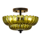 Green fluted glass semi-flush ceiling light, studio view