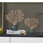 Gold Coral Tree on Marble Base, two sizes styled on a dark console