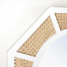 Octagonal Woven Rattan Mirror with White Frame, 24 in, corner detail