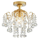 Gold crystal flush mount ceiling light with cascading crystal drops (detail)