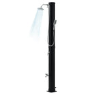 Black 7.2 ft freestanding solar pool shower with overhead shower, handheld sprayer and foot faucet