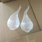 Two hand-blown milk-white ribbed glass teardrop pieces for the art chandelier