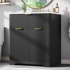 Black fluted 30 inch bathroom vanity with brass pulls and white sink