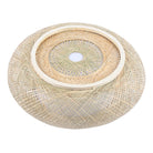 Woven bamboo drum ceiling light on a white background
