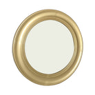 Brushed gold round wall mirror, angled view