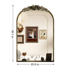Antique brass baroque arched mirror, front view
