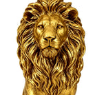 Close-up of the gold lion's face and dense mane