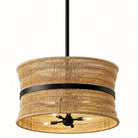 Close-up of the woven rattan shade and matte black center band