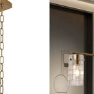 Detail of the brass canopy and dual hanging chains
